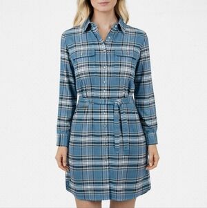 Peter Millar Blue Plaid Flannel Belted Preppy Shirt Dress Women's Size Large